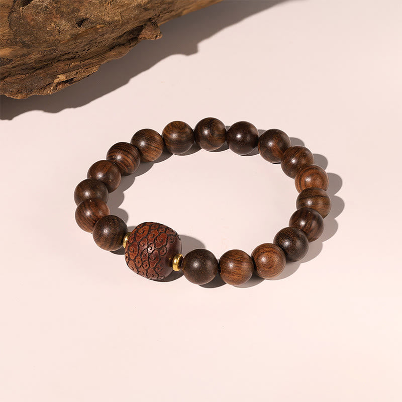 Pulsera de calidez con patrón de bambú, Buddha Stones , palisandro, nubes propicias, tótem Fu