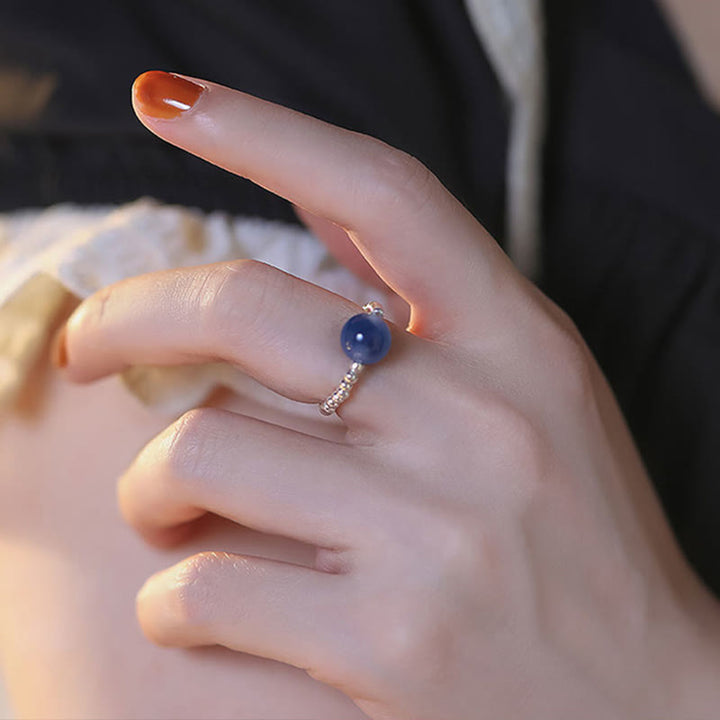 Anillo de cuentas curativas de ágata azul caramelo de plata de ley 925 con Buddha Stones - image 8