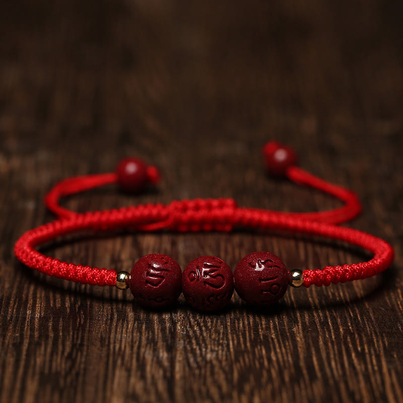 Pulsera trenzada hecha a mano con Buddha Stones, cinabrio, Om Mani Padme Hum, cuentas grabadas, bendición
