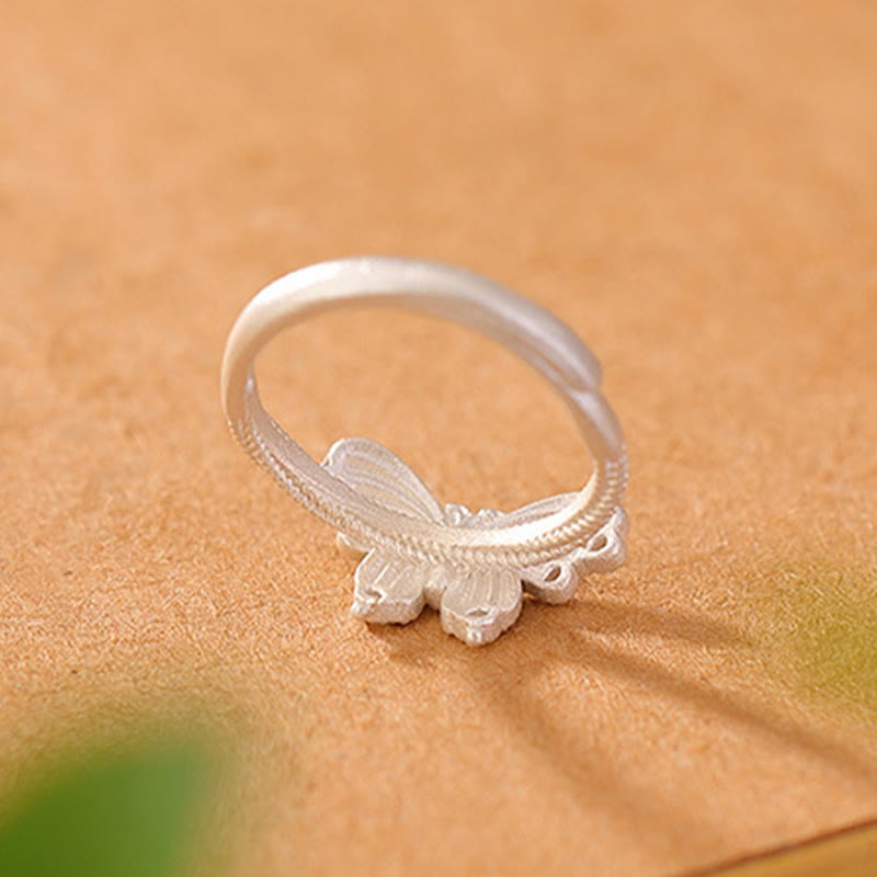 Anillo de libertad de amor con mariposa azul y rosa de plata de ley 999 con Buddha Stones