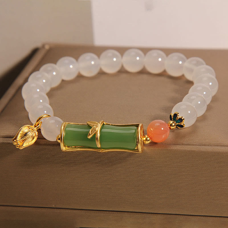 Pulsera de positividad con cuentas de bambú de jadeíta de ágata blanca natural con Buddha Stones