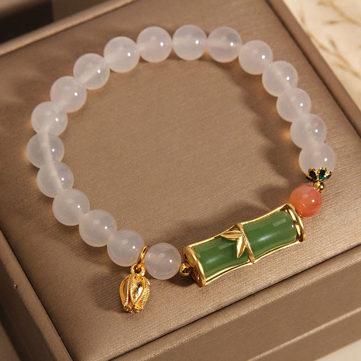 Pulsera de positividad con cuentas de bambú de jadeíta de ágata blanca natural con Buddha Stones