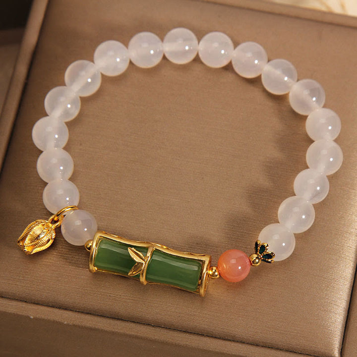 Pulsera de positividad con cuentas de bambú de jadeíta de ágata blanca natural con Buddha Stones