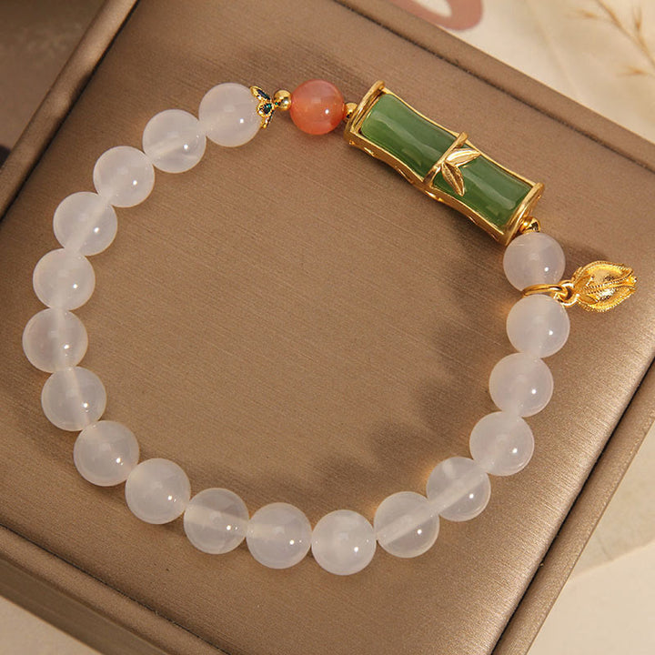 Pulsera de positividad con cuentas de bambú de jadeíta de ágata blanca natural con Buddha Stones