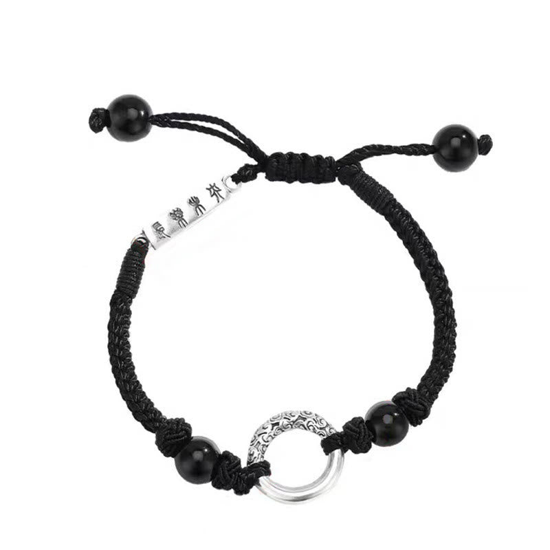 Pulsera de protección con hebilla de paz de ónix negro de plata de ley 925 con Buddha Stones
