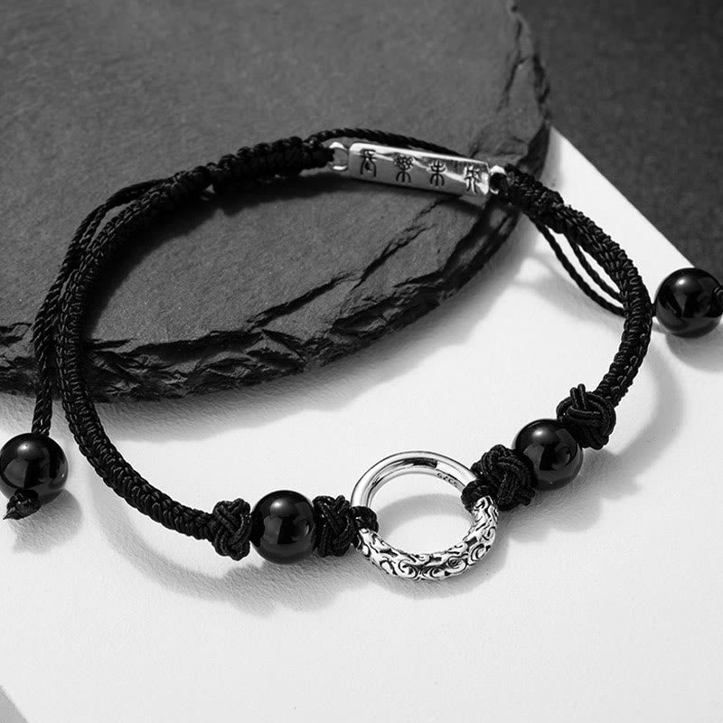 Pulsera de protección con hebilla de paz de ónix negro de plata de ley 925 con Buddha Stones