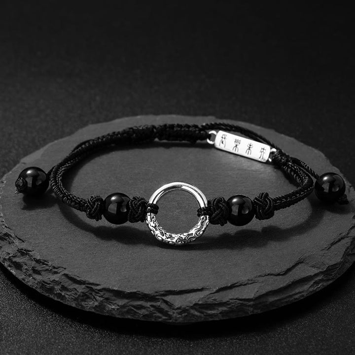 Pulsera de protección con hebilla de paz de ónix negro de plata de ley 925 con Buddha Stones