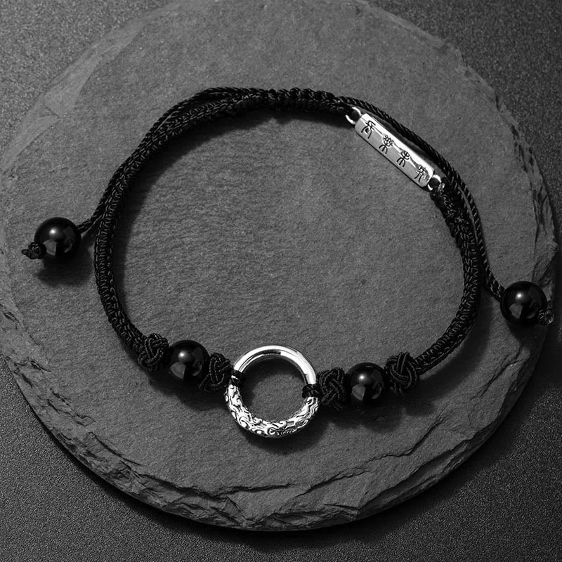 Pulsera de protección con hebilla de paz de ónix negro de plata de ley 925 con Buddha Stones