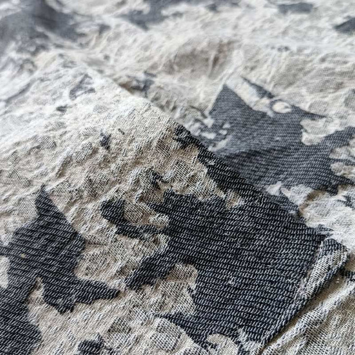 Camisa de chaqueta de lino de algodón de manga larga con diseño de botones de rana y estampado de Buddha Stones con bolsillos
