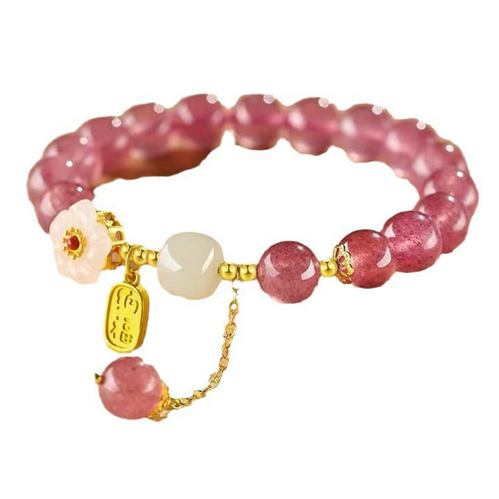 Pulsera curativa de cristal rosa con carácter Fu de cuarzo fresa y Buddha Stones - image 4