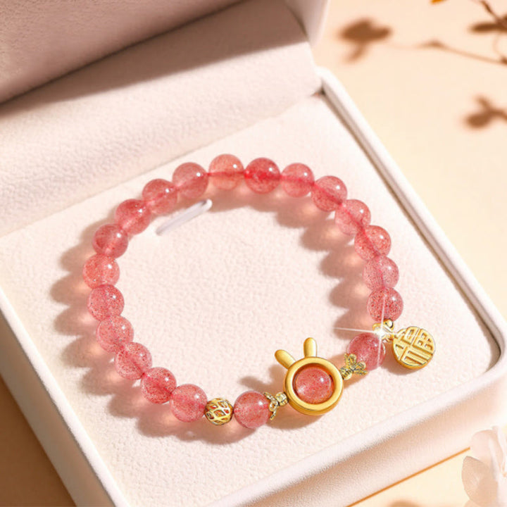 Pulsera curativa de cristal rosa con carácter Fu de cuarzo fresa y Buddha Stones - Cuarzo fresa (circunferencia de la muñeca: 14-16 cm) - image 7