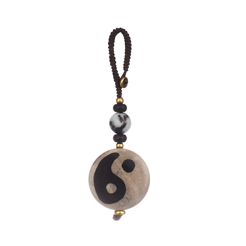 Llavero con cuentas de ágata natural Yin Yang Dzi con Buddha Stones