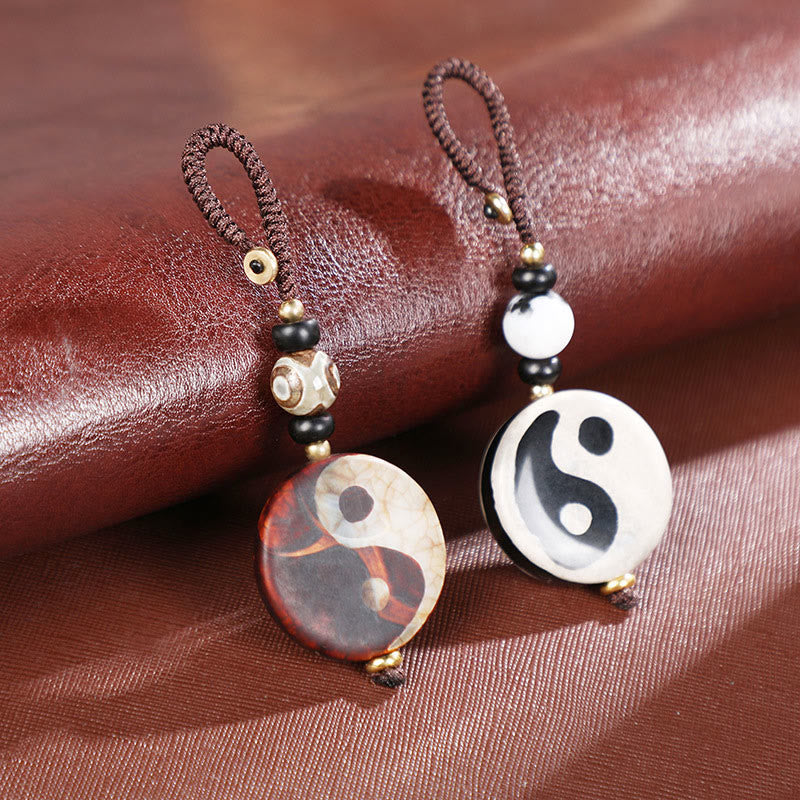 Llavero con cuentas de ágata natural Yin Yang Dzi con Buddha Stones