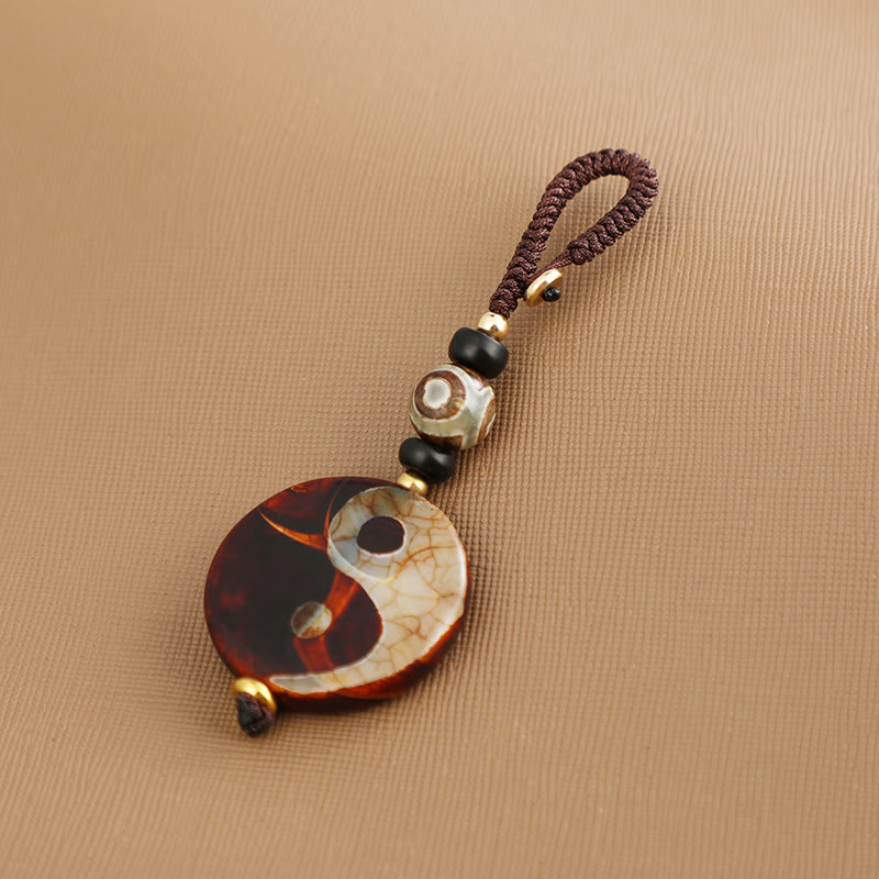 Llavero con cuentas de ágata natural Yin Yang Dzi con Buddha Stones
