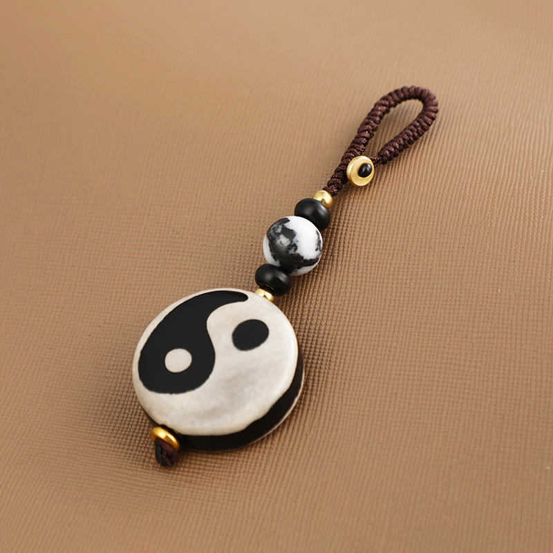 Llavero con cuentas de ágata natural Yin Yang Dzi con Buddha Stones