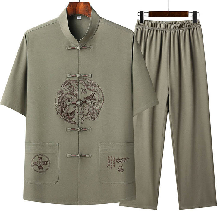 Buddha Stones Dragon Fu personaje Tang traje tradicional camisa de manga corta pantalones de pierna ancha ropa conjunto para hombres