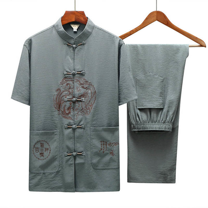 Buddha Stones Dragon Fu personaje Tang traje tradicional camisa de manga corta pantalones de pierna ancha ropa conjunto para hombres