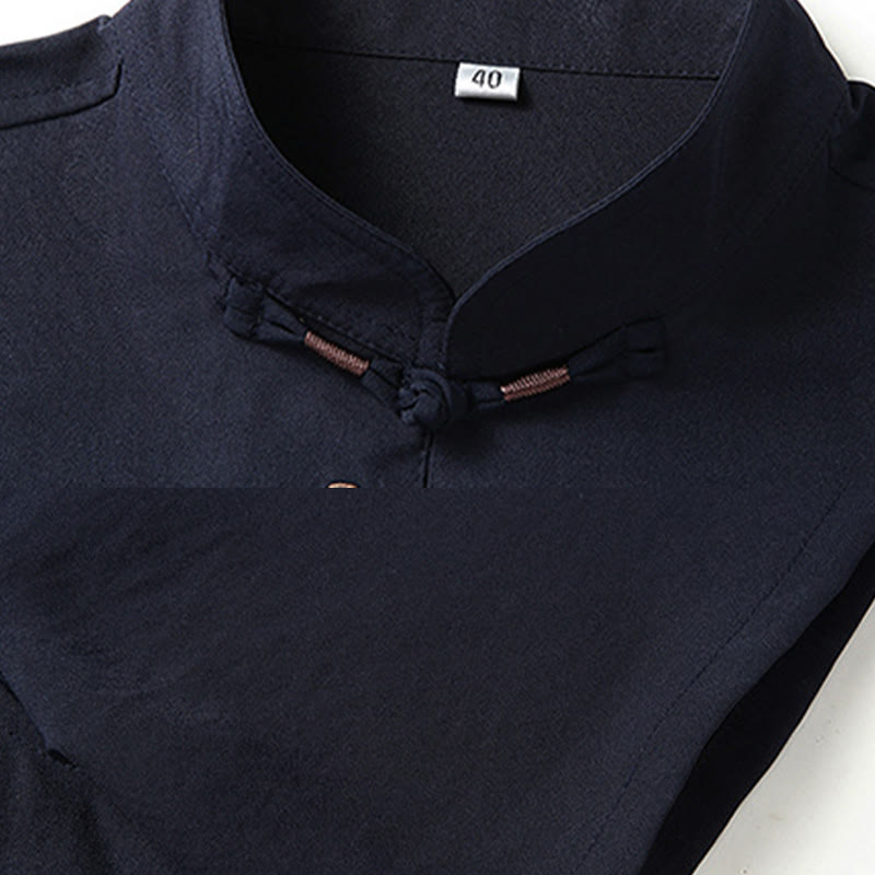 Conjunto de ropa para hombre, traje Tang bordado anudado chino con personaje Fu de Buddha Stones , Top tradicional de manga corta, pantalones, ropa - image 8