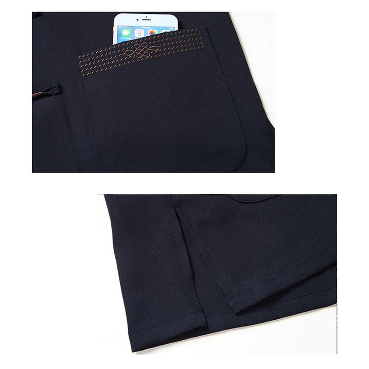 Conjunto de ropa para hombre, traje Tang bordado anudado chino con personaje Fu de Buddha Stones , Top tradicional de manga corta, pantalones, ropa - image 15