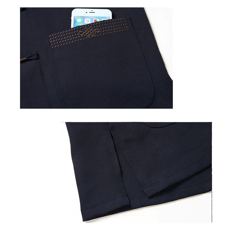 Conjunto de ropa para hombre, traje Tang bordado anudado chino con personaje Fu de Buddha Stones , Top tradicional de manga corta, pantalones, ropa - image 15