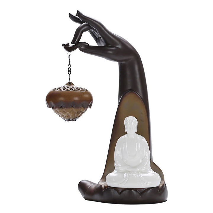 Quemador de incienso con palo de cerámica curativo, fuente de humo de reflujo de mano Led de Buddha Stones , decoración