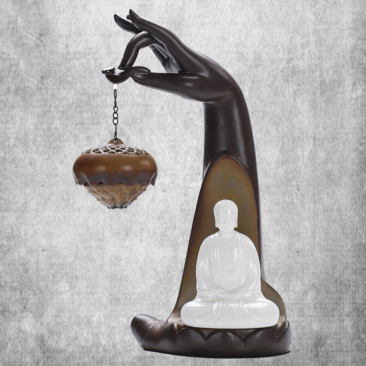 Quemador de incienso con palo de cerámica curativo, fuente de humo de reflujo de mano Led de Buddha Stones , decoración