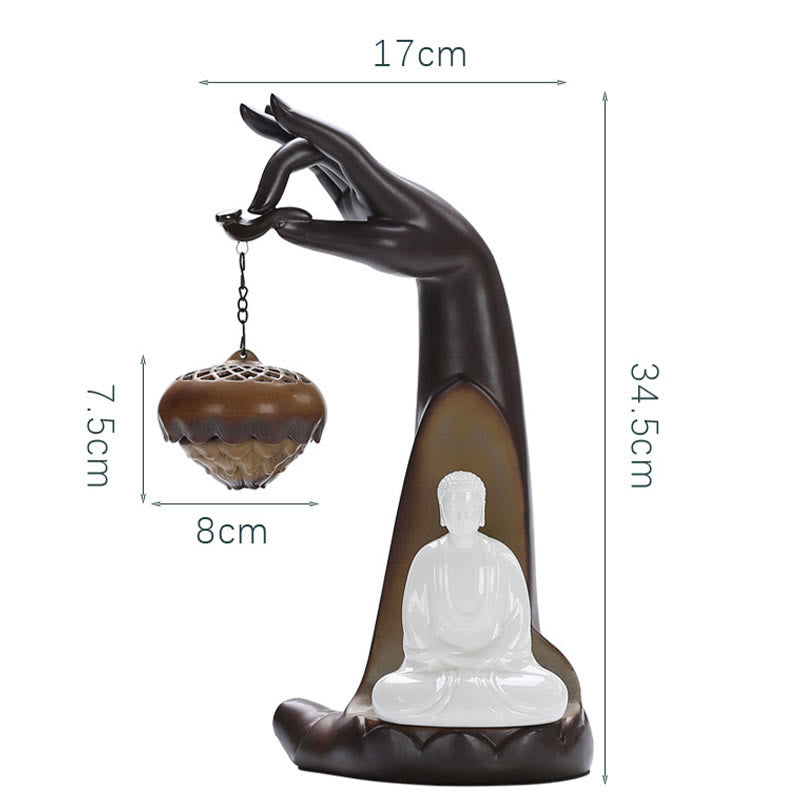 Quemador de incienso con palo de cerámica curativo, fuente de humo de reflujo de mano Led de Buddha Stones , decoración - image 11