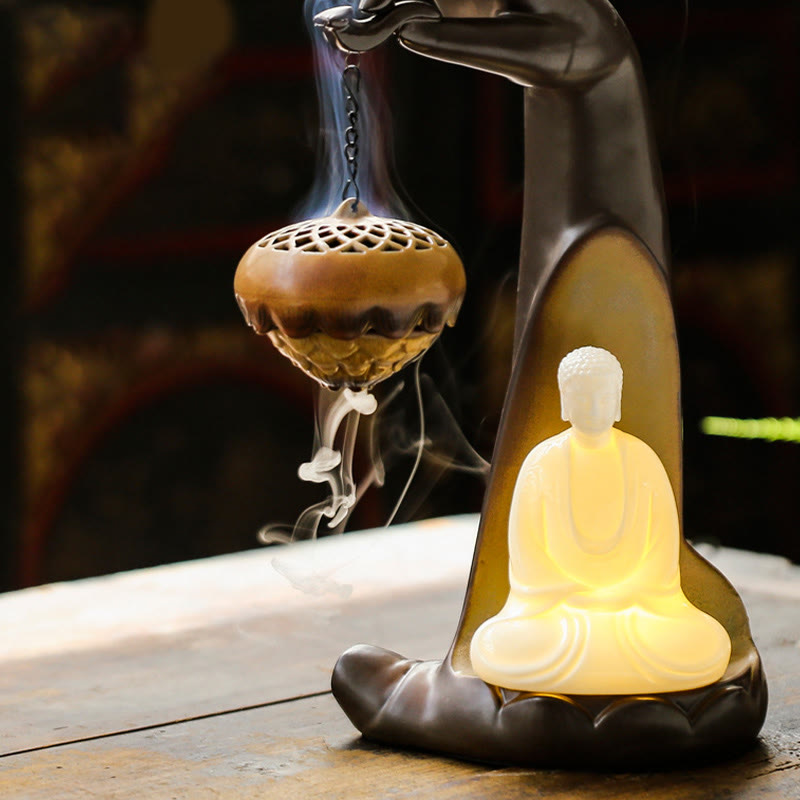 Quemador de incienso con palo de cerámica curativo, fuente de humo de reflujo de mano Led de Buddha Stones , decoración - image 5