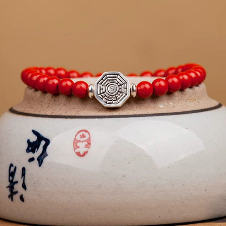 Pulsera de concentración de cuerda de cinabrio con símbolo de Yin Yang Bagua de plata de ley 925 con Buddha Stones - image 16