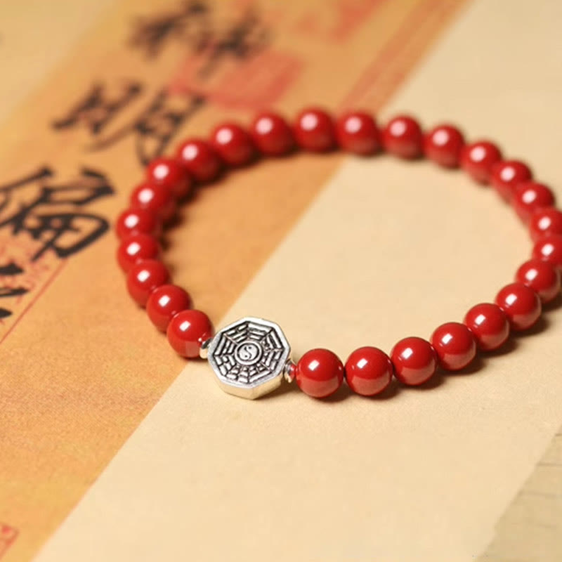 Pulsera de concentración de cuerda de cinabrio con símbolo de Yin Yang Bagua de plata de ley 925 con Buddha Stones - image 15