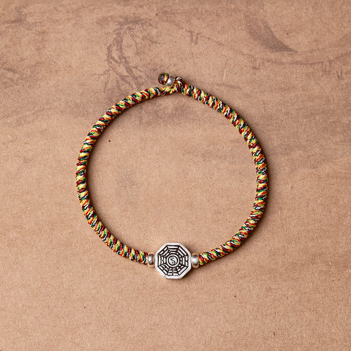 Pulsera de concentración de cuerda de cinabrio con símbolo de Yin Yang Bagua de plata de ley 925 con Buddha Stones - Cuerda colorida - 23 cm - image 13