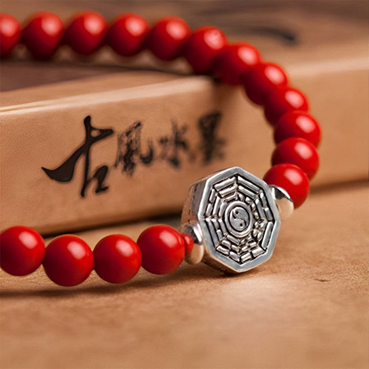 Pulsera de concentración de cuerda de cinabrio con símbolo de Yin Yang Bagua de plata de ley 925 con Buddha Stones - image 18