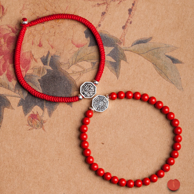Pulsera de concentración de cuerda de cinabrio con símbolo de Yin Yang Bagua de plata de ley 925 con Buddha Stones - image 5