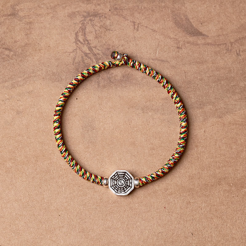 Pulsera de concentración de cuerda de cinabrio con símbolo de Yin Yang Bagua de plata de ley 925 con Buddha Stones