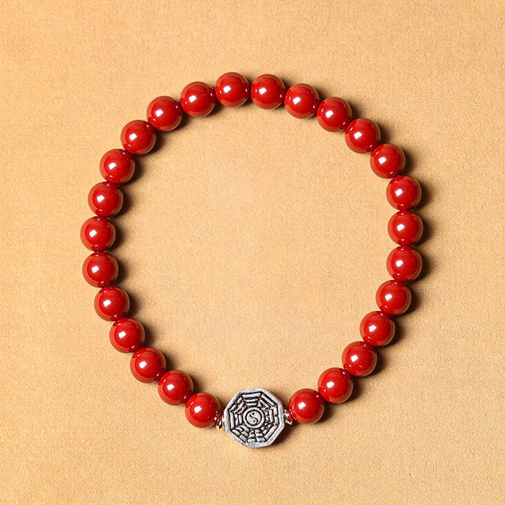 Pulsera de concentración de cuerda de cinabrio con símbolo de Yin Yang Bagua de plata de ley 925 con Buddha Stones - Cuentas de cinabrio (hilo elástico) - 23 cm - image 14