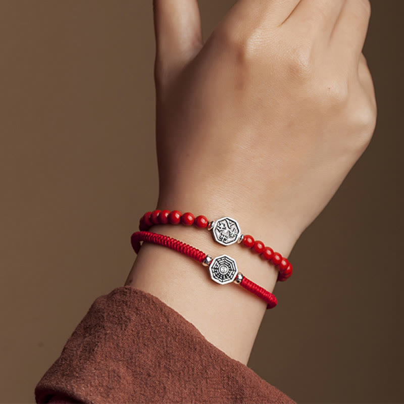 Pulsera de concentración de cuerda de cinabrio con símbolo de Yin Yang Bagua de plata de ley 925 con Buddha Stones - image 6