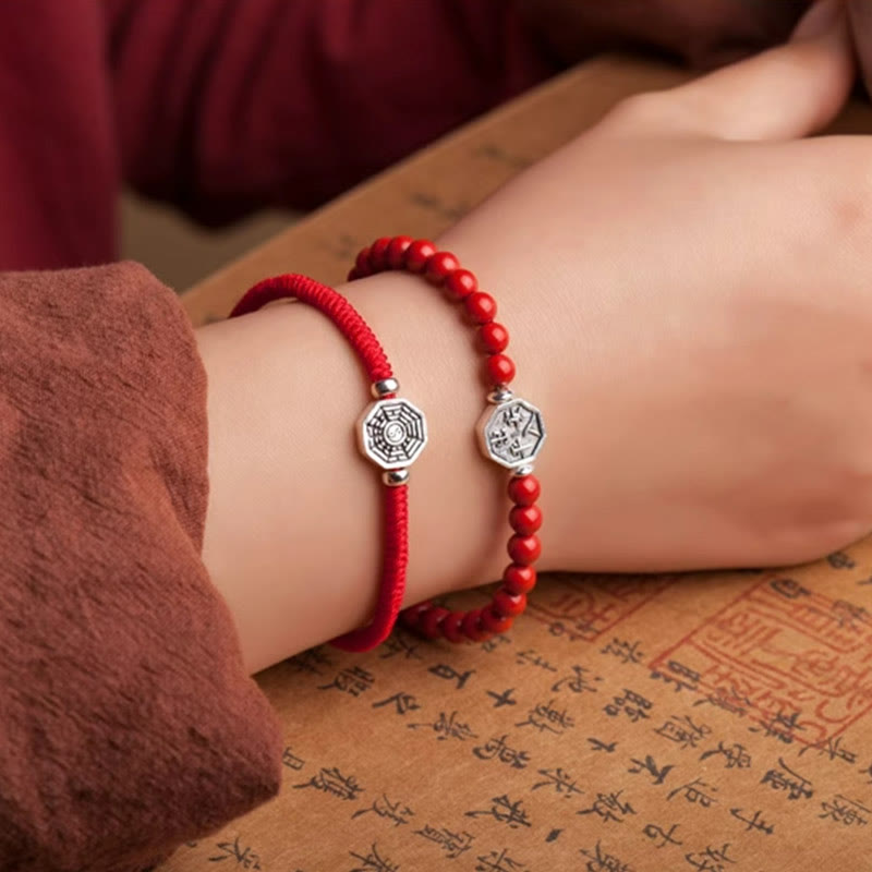 Pulsera de concentración de cuerda de cinabrio con símbolo de Yin Yang Bagua de plata de ley 925 con Buddha Stones - image 7