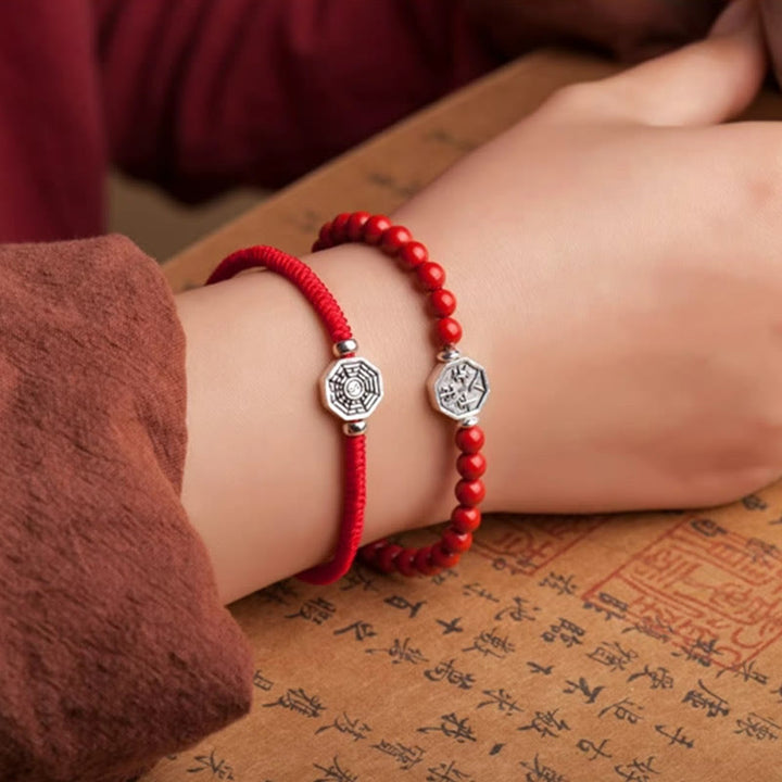 Pulsera de concentración de cuerda de cinabrio con símbolo de Yin Yang Bagua de plata de ley 925 con Buddha Stones - image 7