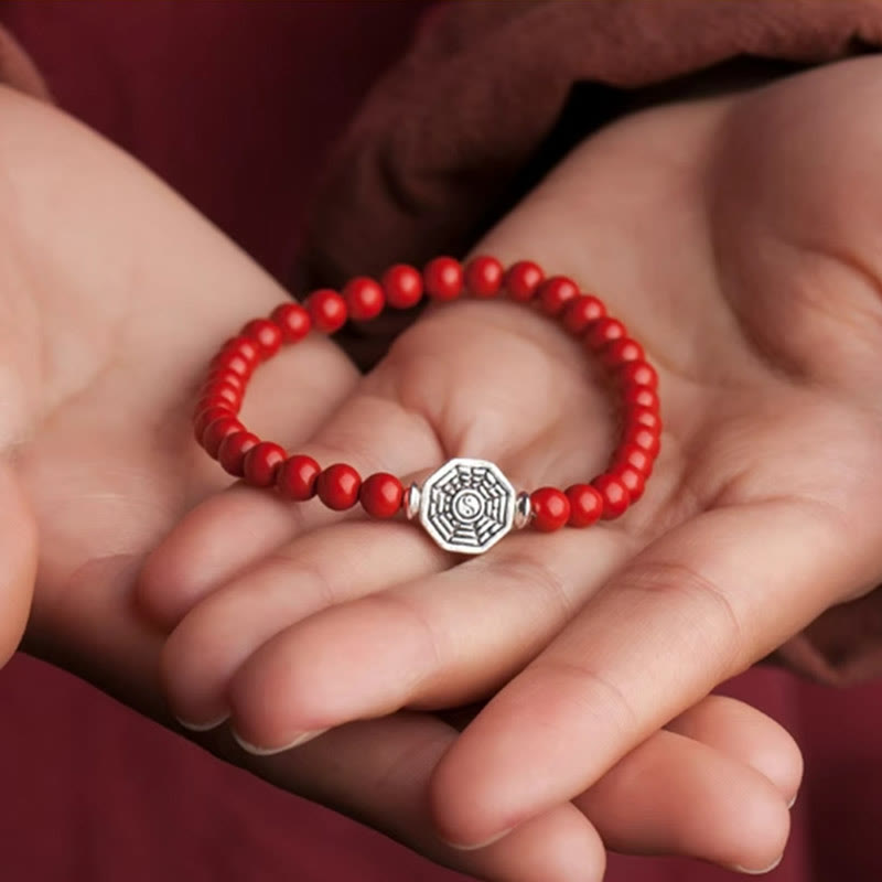 Pulsera de concentración de cuerda de cinabrio con símbolo de Yin Yang Bagua de plata de ley 925 con Buddha Stones - image 20