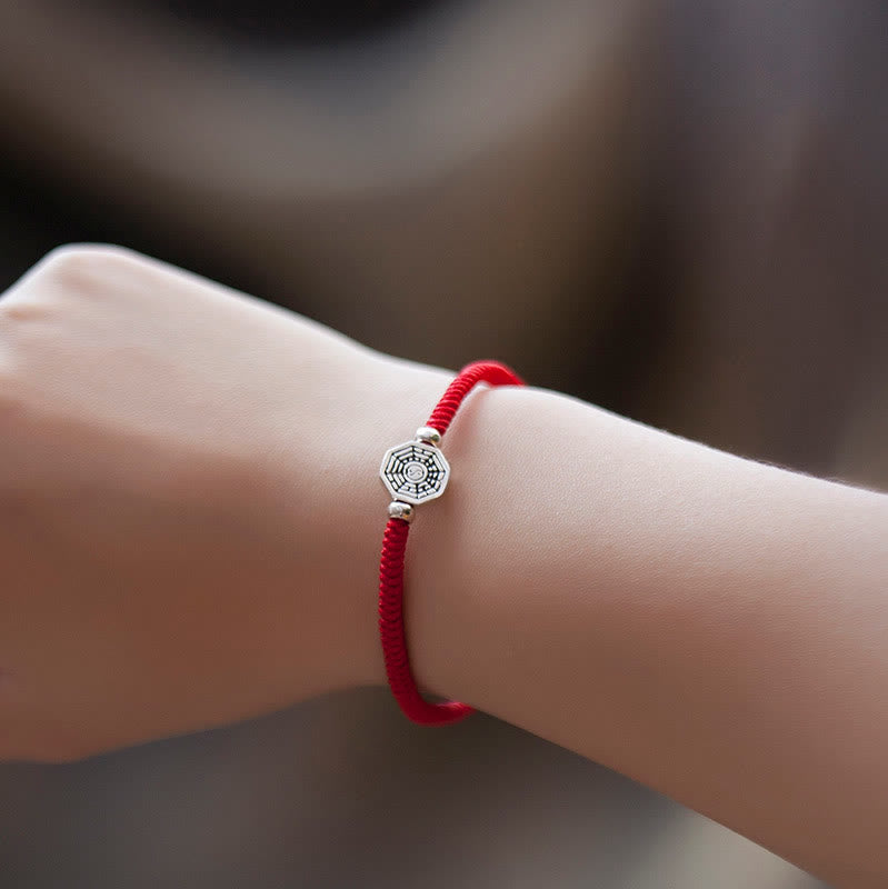 Pulsera de concentración de cuerda de cinabrio con símbolo de Yin Yang Bagua de plata de ley 925 con Buddha Stones - image 2