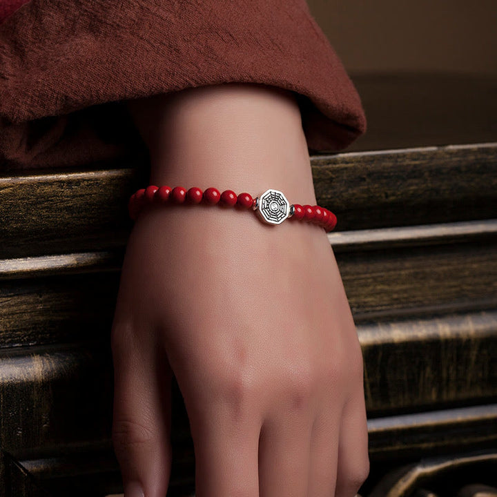Pulsera de concentración de cuerda de cinabrio con símbolo de Yin Yang Bagua de plata de ley 925 con Buddha Stones - image 17
