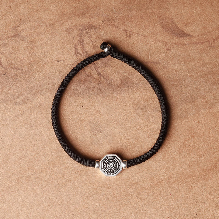 Pulsera de concentración de cuerda de cinabrio con símbolo de Yin Yang Bagua de plata de ley 925 con Buddha Stones - Cuerda negra - 23 centímetros - image 12