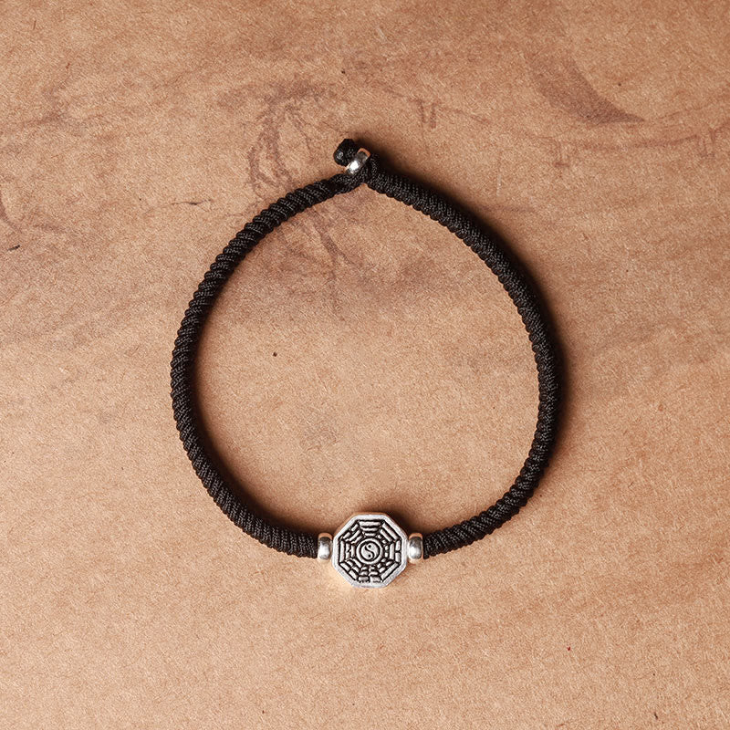 Pulsera de concentración de cuerda de cinabrio con símbolo de Yin Yang Bagua de plata de ley 925 con Buddha Stones - Cuerda negra - 23 cm - image 12