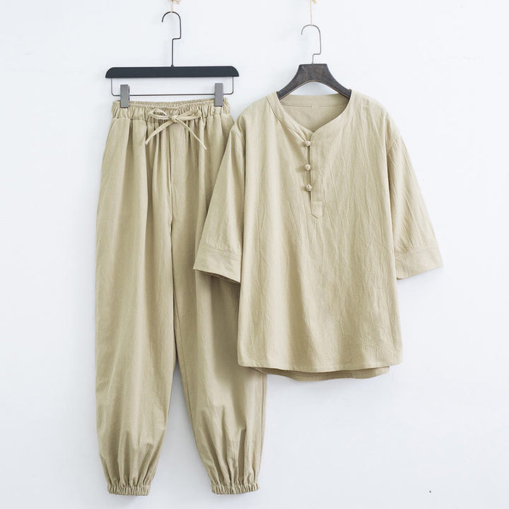 Conjunto de ropa para hombre: camiseta de manga corta y pantalón de color liso con estampado de Buddha Stones. - Beige (Top y pantalón) - US/UK/AU44, EU54 (4XL) - image 13