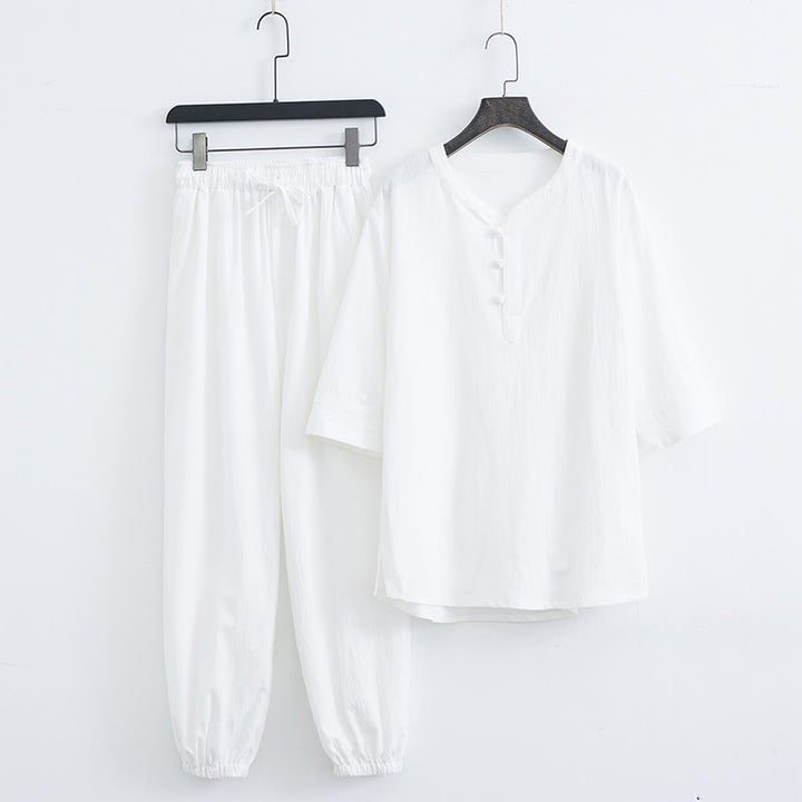 Conjunto de ropa para hombre: camiseta de manga corta y pantalón de color liso con estampado de Buddha Stones. - Blanco (Top y pantalón) - US/UK/AU44, EU54 (4XL) - image 8