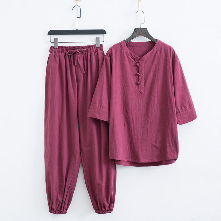 Conjunto de ropa para hombre: camiseta de manga corta y pantalón de color liso con estampado de Buddha Stones. - Rojo (Top y pantalón) - US/UK/AU44, EU54 (4XL) - image 14