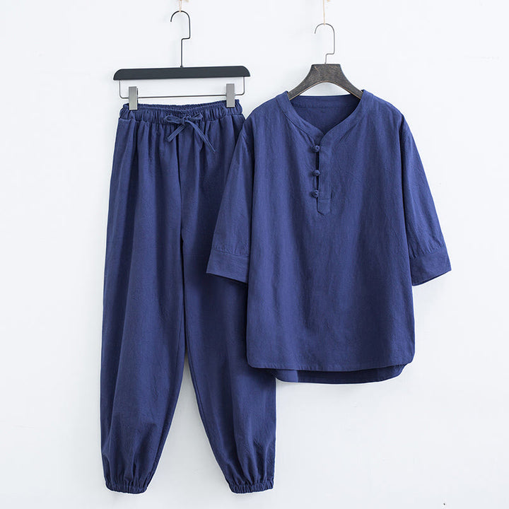 Conjunto de ropa para hombre: camiseta de manga corta y pantalón de color liso con estampado de Buddha Stones. - Azul marino (camiseta y pantalón) - US/UK/AU44, EU54 (4XL) - image 12
