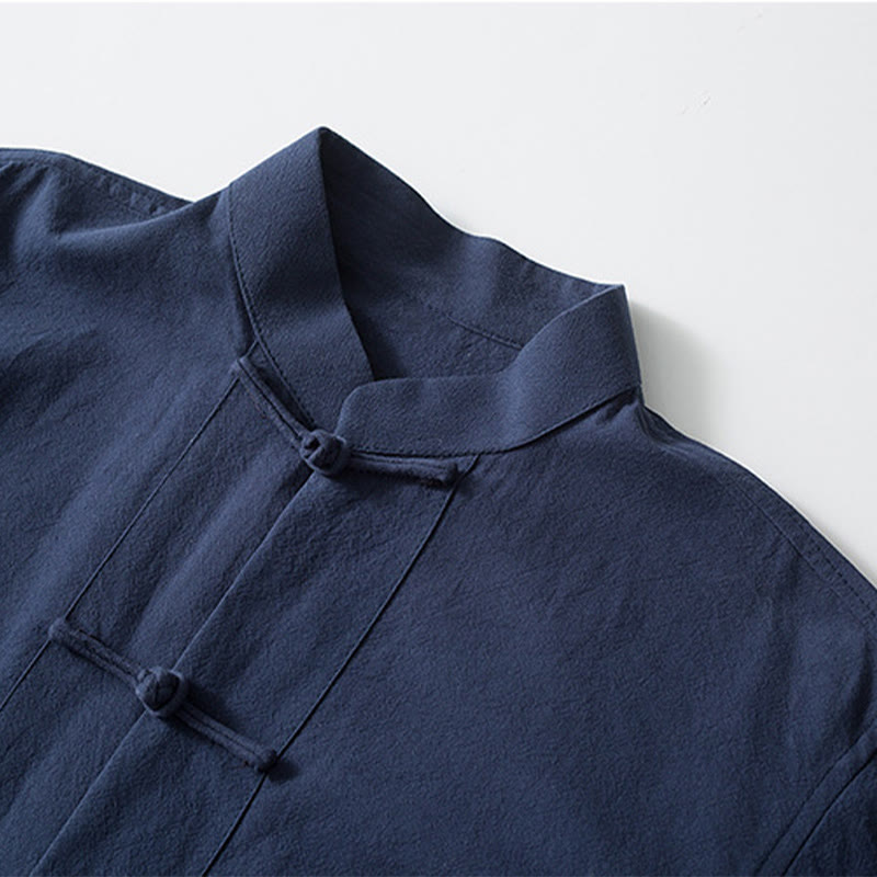 Buddha Stones Rana Botón Chino Tang Traje Camisa Algodón Lino Hombres Chaqueta Ropa