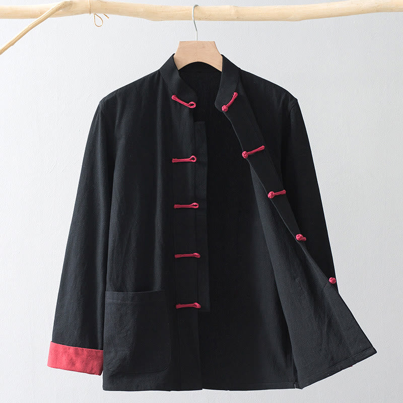 Buddha Stones Rana Botón Chino Tang Traje Camisa Algodón Lino Hombres Chaqueta Ropa - image 1