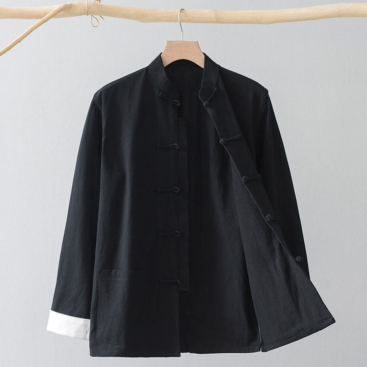 Buddha Stones Rana Botón Chino Tang Traje Camisa Algodón Lino Hombres Chaqueta Ropa